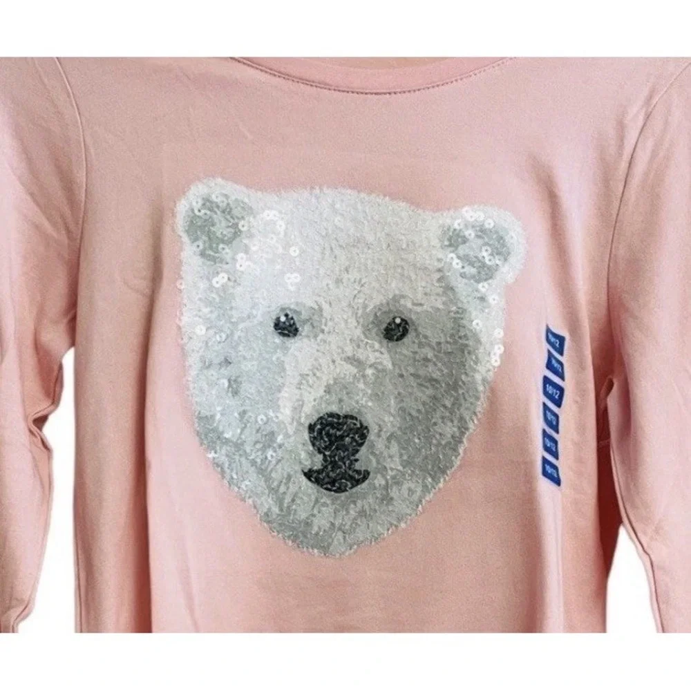 Polar Bear T-shirt Cotton Blend Sequined Girls Size 10-12 Pink New Members Mark